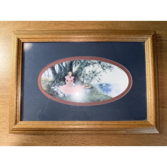 Glynda Turley Other - Glynda Turley Framed Art Print Victorian Woman Reading Pink Dress Lake 12x8.5